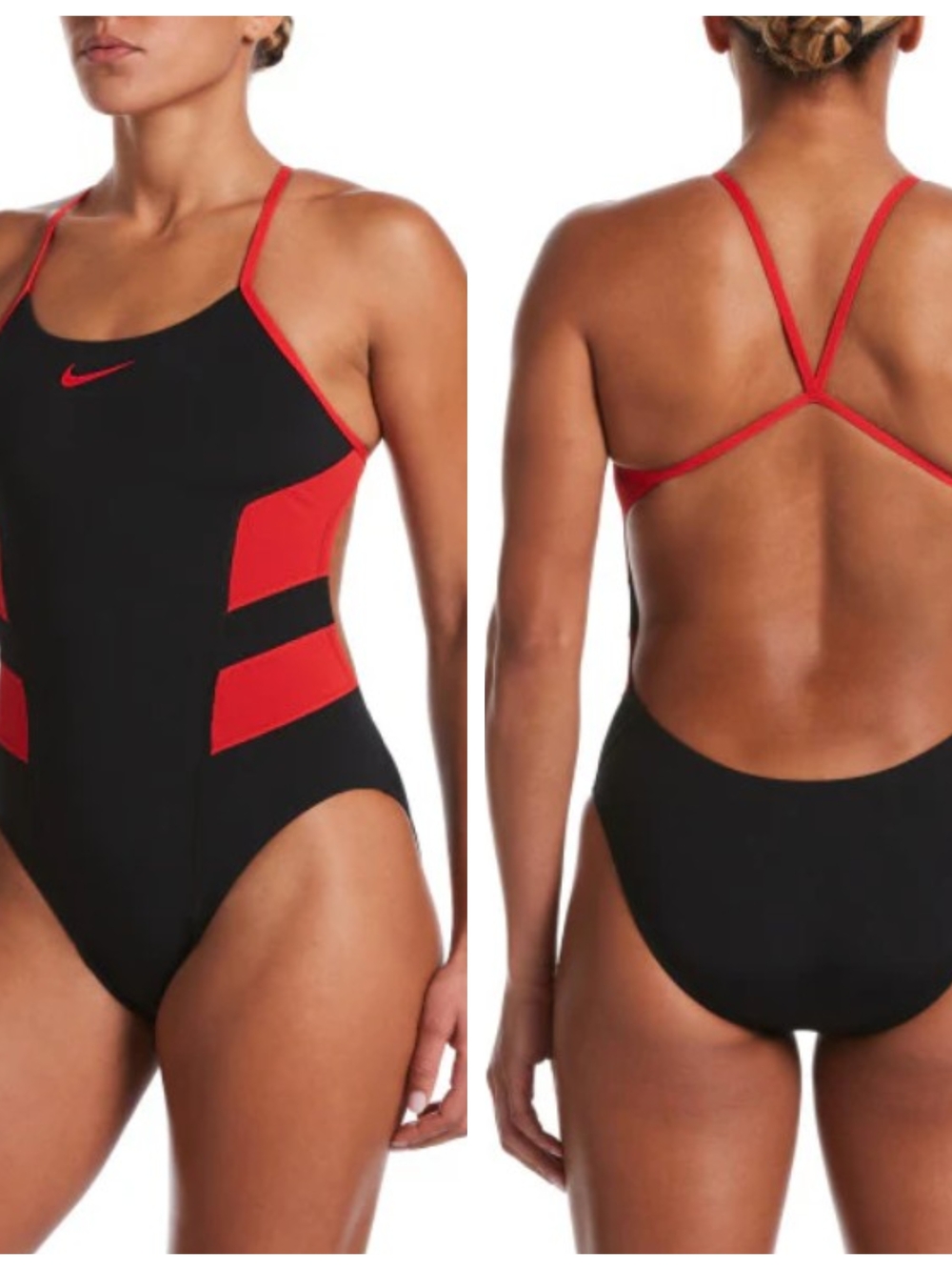 Nike Black and Red Women's One-Piece Swimsuit
